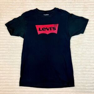 Levis Mens Batwing Graphic T-Shirt Black Red Logo Cotton Crew Neck Size M